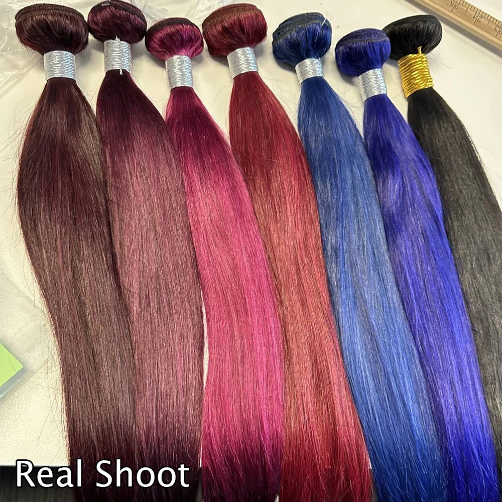 #33/350 Burgundy 99J Colored Straight Human Hair Bundles 95g/PC Indian Remy Hair Double Weft Hair Extension Full End 10-30 Inch