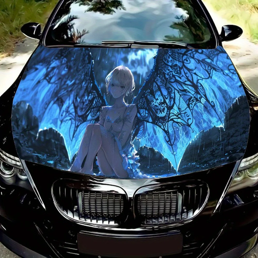

Виниловая пленка для автомобиля Mythical Angel Anime Girl, водонепроницаемая наклейка на капот автомобиля из ПВХ, самоклеящиеся устойчивые к царапинам наклейки для двигателя C