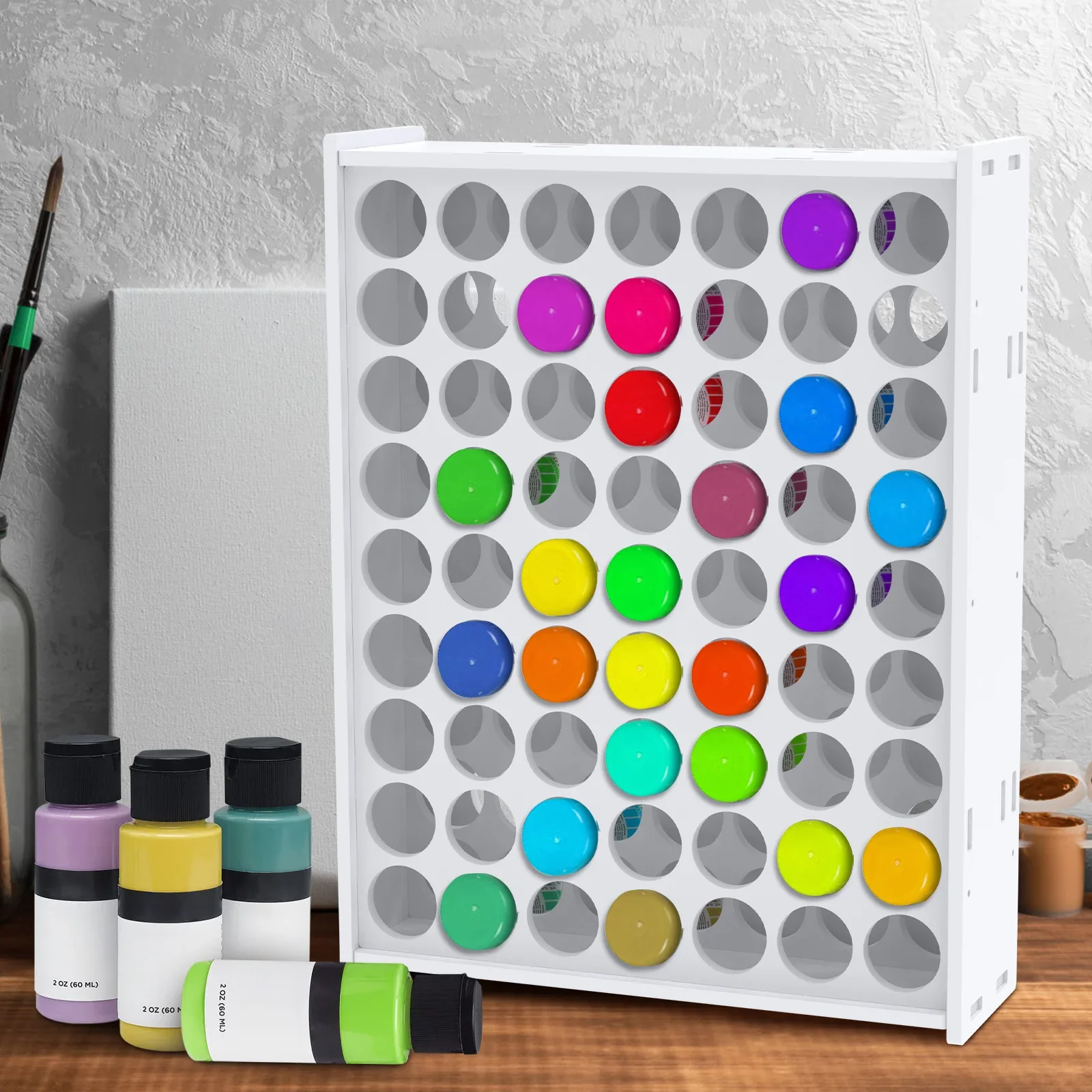 

Органайзер для хранения краски для рукоделия, 63 отверстия, вертикальная стойка для краски, подставка, настенный держатель для краски, компактная стойка для бутылки с краской