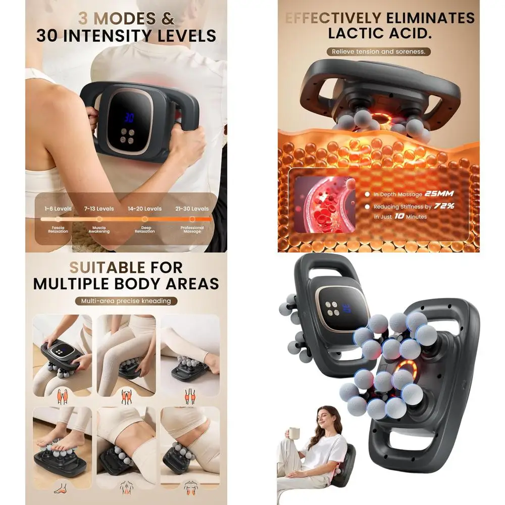 

Массажный пистолет с 3 режимами и 30 уровнями интенсивности для глубокого массажа тканей, для использования на спине, ногах, дома, в спортзале и офисе