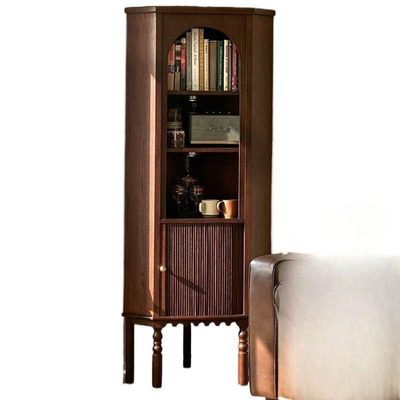 

French retro solid wood living room corner corner cabinet medieval triangular side cabinet integrated against the wall