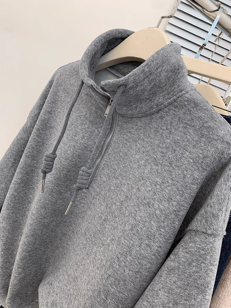 Casual Half Zipper Stand Collar Hoodie Autumn Winter New Long Sleeve Sweater Fashion Versatile Sweatshirt Pullover Tops