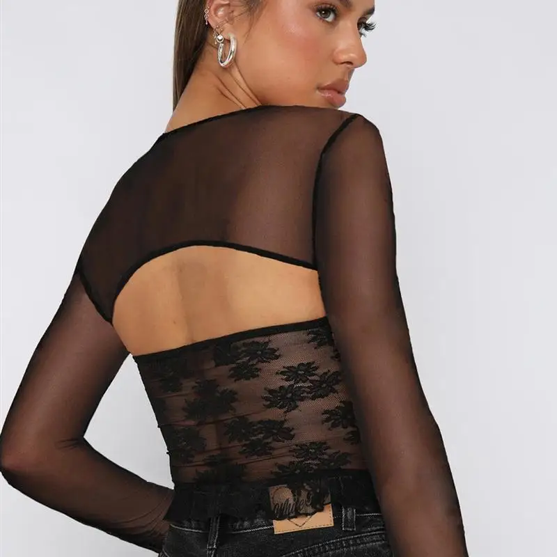 Summer Sexy Lace  Knot Shawl Net Two-Piece Set Women's Cross-Border New Arrival 2023 Pure Color  Knot Pattern