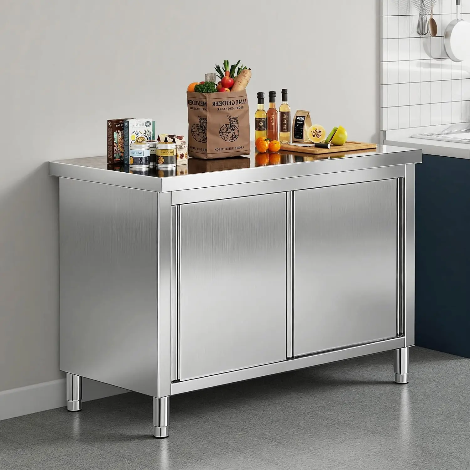 48-Inch Stainless Steel Work Table with Cabinet, Customized