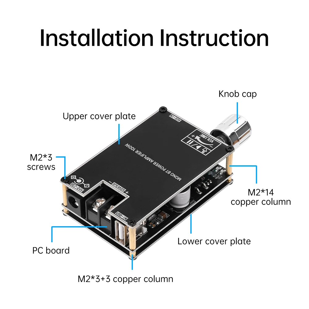 ZK-1001B Mono 100W Bluetooth Audio Amplifier Board TPA3116 TPA3116D2 Sound Amplifier Module Class D AMP Module TWS