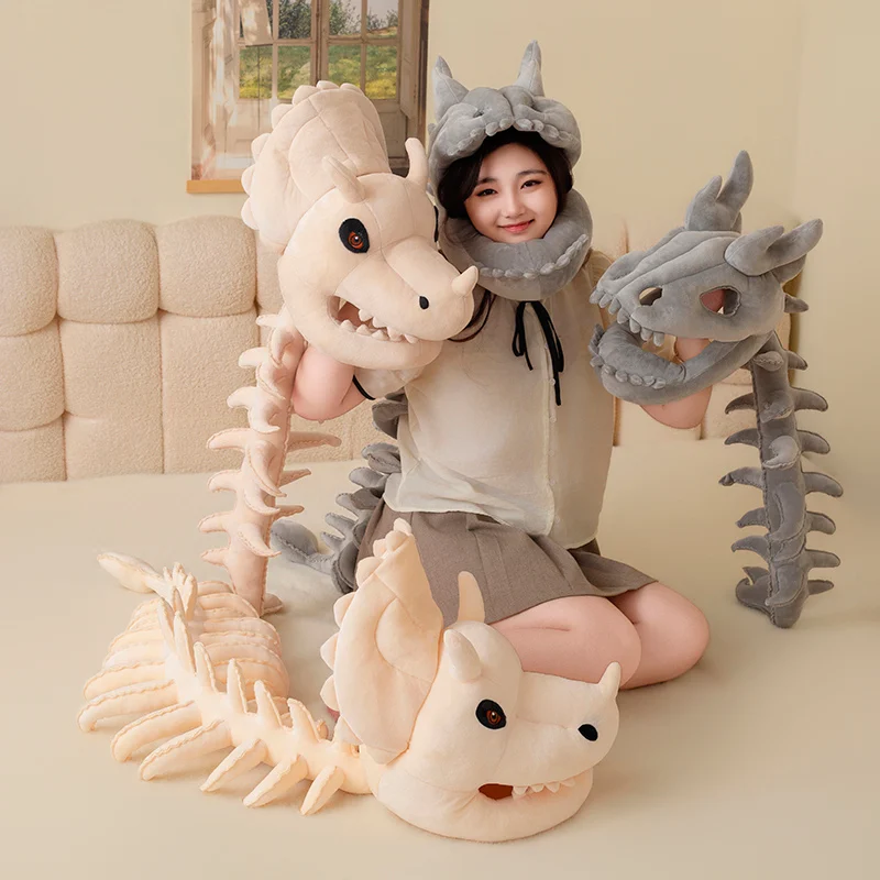Cute Tri Horned Dinosaur Skeleton Plush Wearable Headgear Funny Cosplay Costume Stuffed Toy for gifts.
