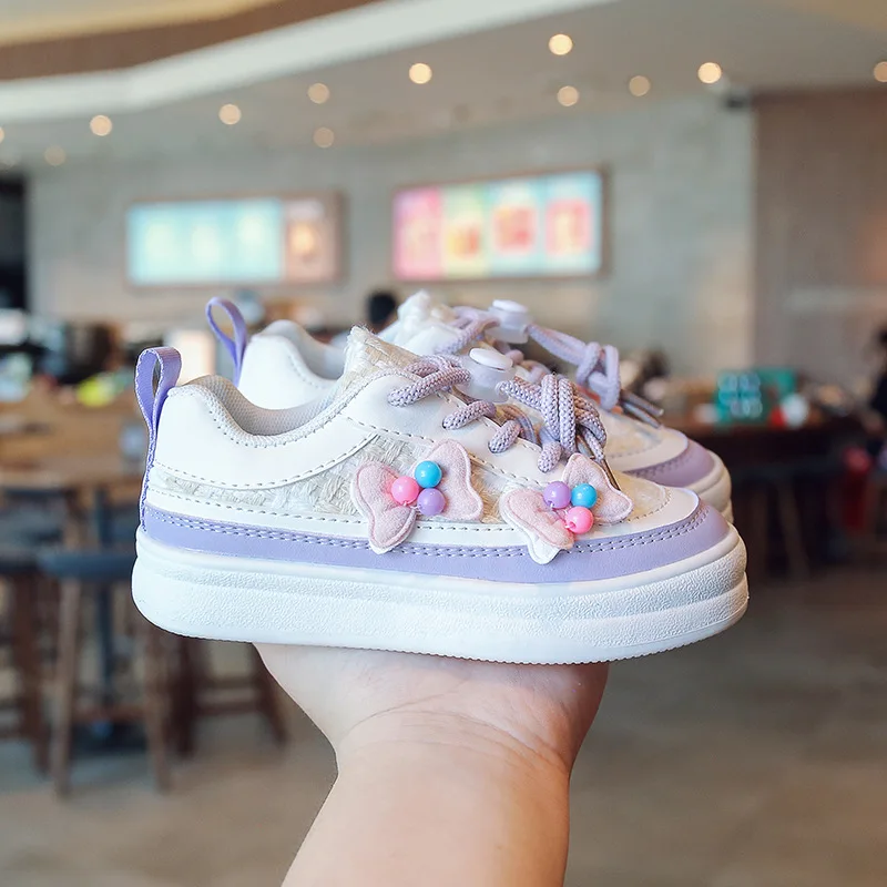 Children Tennis Shoes Causal Versatile Girls Walking Shoes for School Fashion Thick Bottom Kids Running Sneakers Cute Bowtie