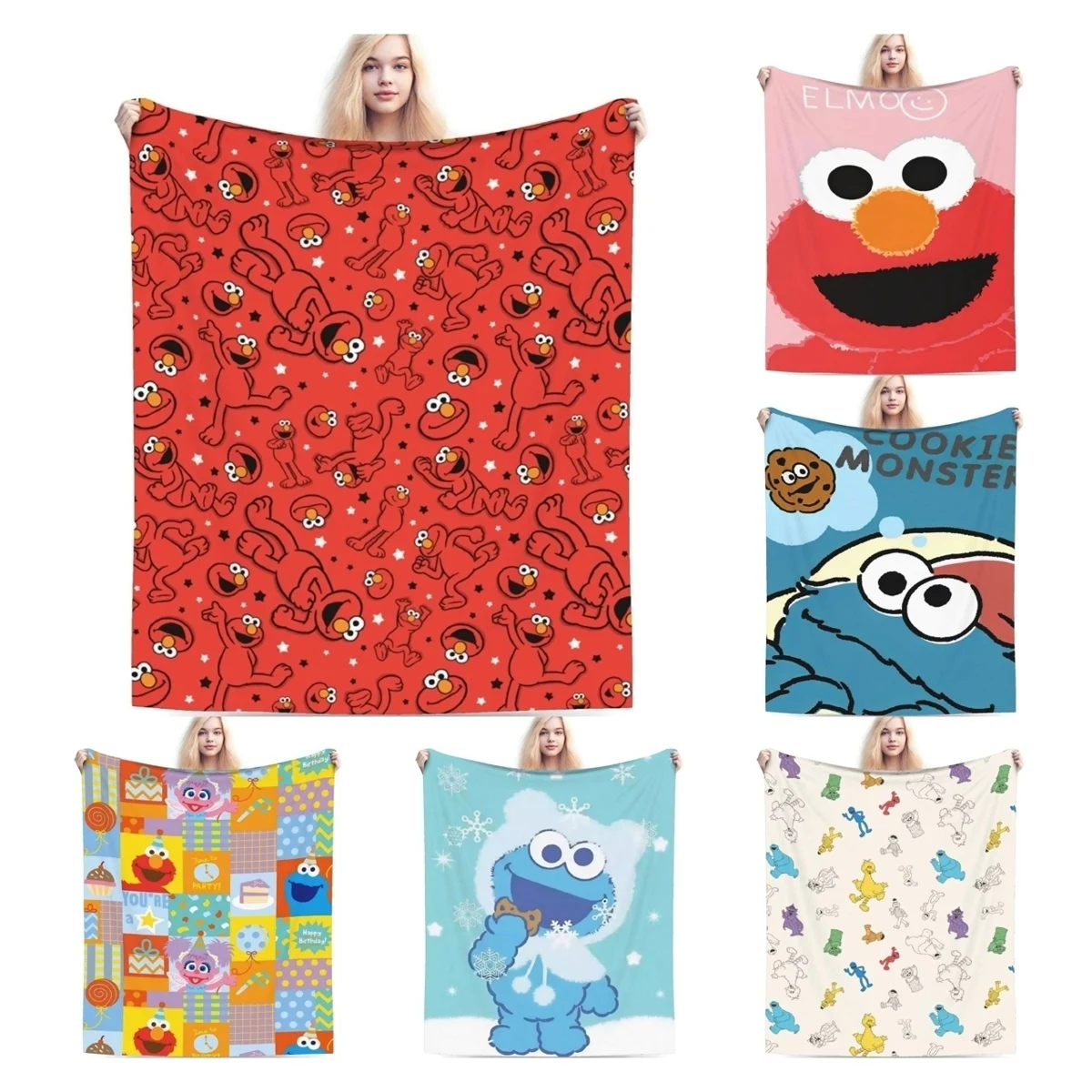 Mantas de lana de Barrio Sésamo con patrón de Elmo de baile rojo, mantas novedosas para sofá, ropa de cama, salón, colcha de 125x100cm