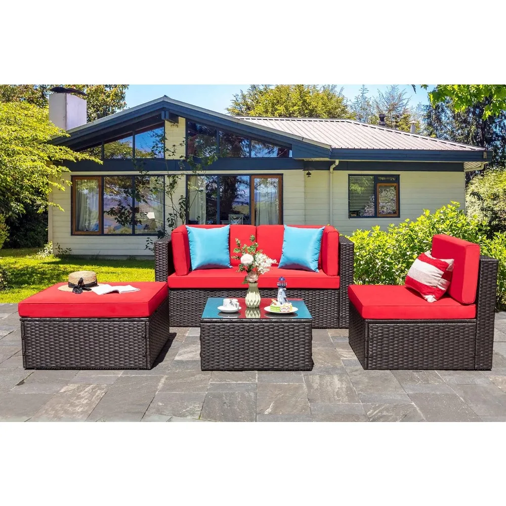 

"5-Piece All-Weather Outdoor Wicker Patio Furniture Set with Cushions"