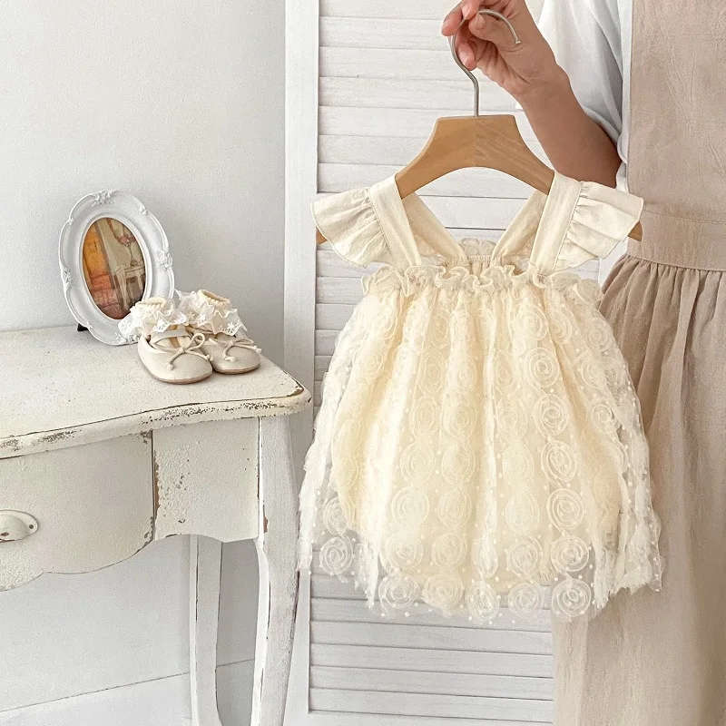 

Princess Baby Girl Dress Romper 0-2Years Newborn Ruffles Sleeve Flower Mesh Skirted Bodysuit One-Pieces Birthday Party Clothes