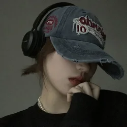 Hip Hop Holes Baseball Hat For Men Women Retro Washed Cotton Peaked Cap Fashion Sun Visors Punk Letter Bonnet кепка y2k