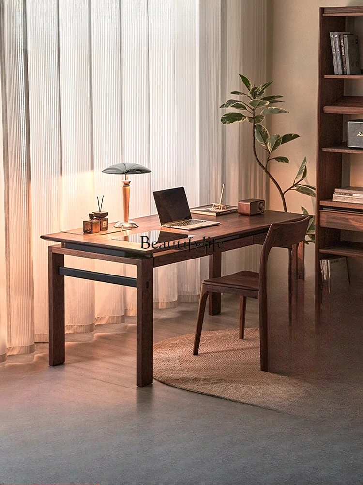 

Black walnut desk household solid wood large board table