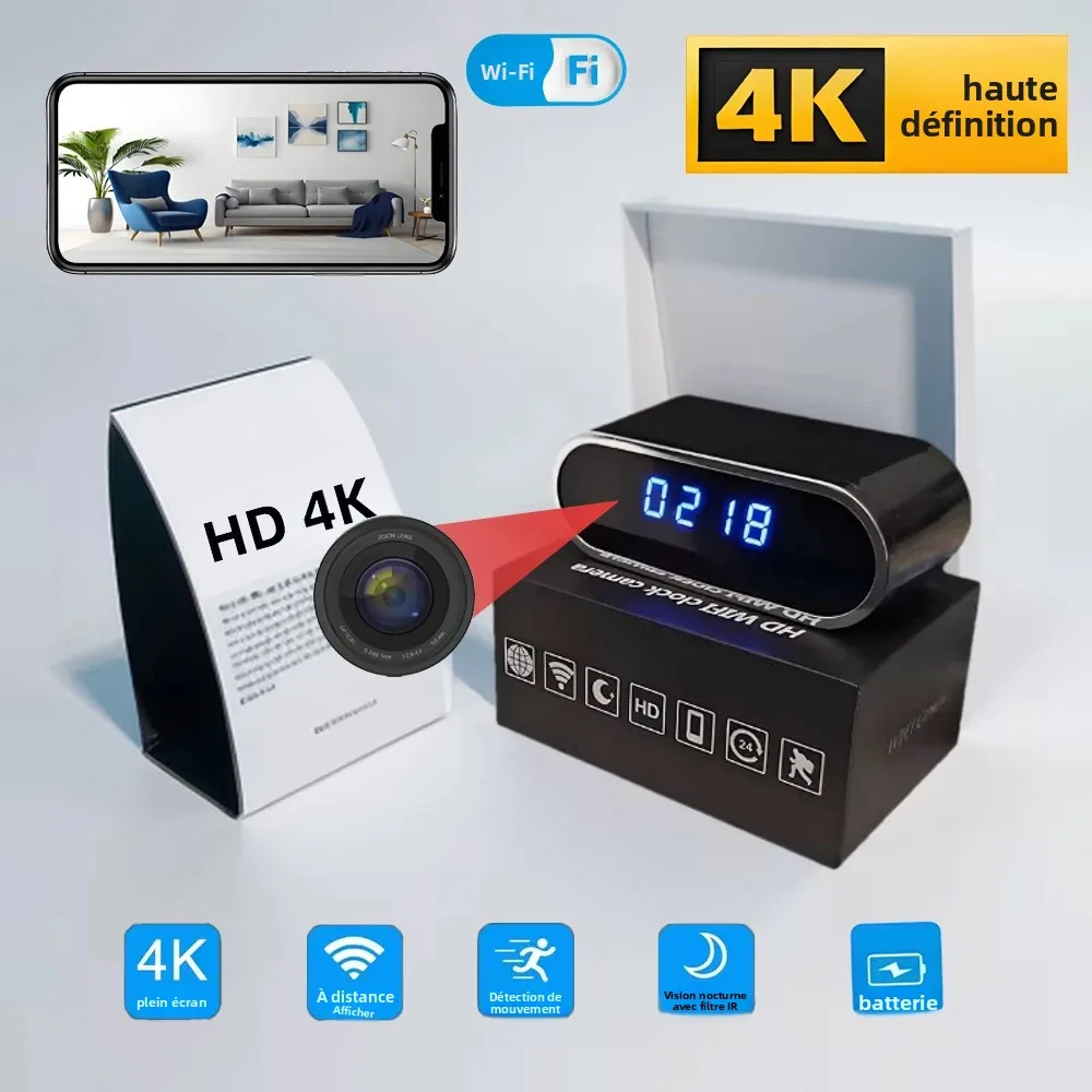 Caméra mini WiFi 4KHD améliorée, avec vision à distance, détection de mouvement, vision nocturne infrarouge et fonction caméra domestique.