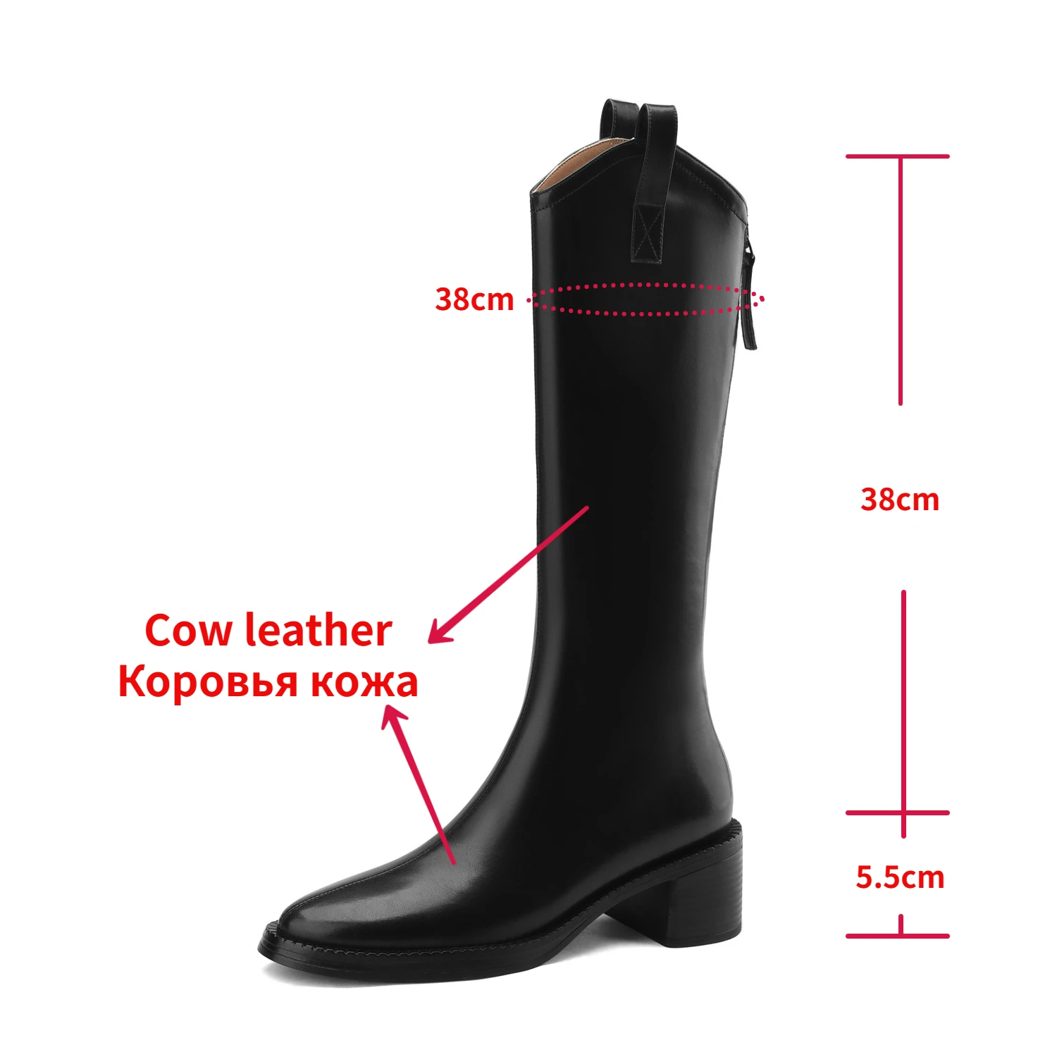 Knee-High Boots Women 2023 Luxury Cowhide Zipper Thick Heel Black Warm Long Boot Fall Winter Handmade Genuine Leather Shoes