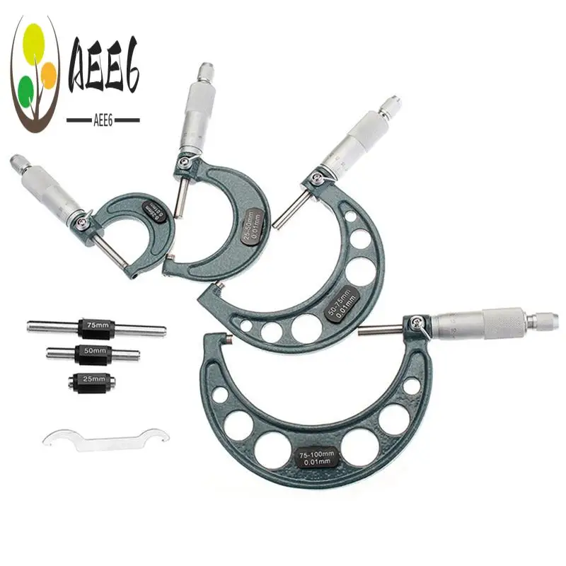 AEE6-4Pcs Outside Micrometer Set Machinist Tool 0-4Inch 0-100Mm 4 Precision 0.01Mm Accuracy Carbide Micrometer Set