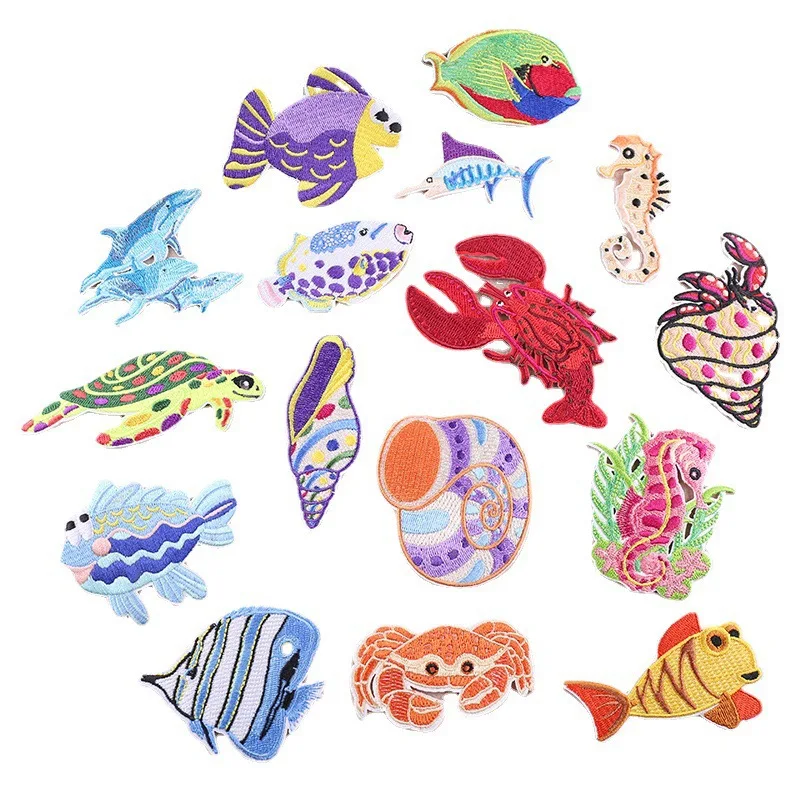 Cute Cartoon Embroidery Cloth Stickers Deep Sea Fish Embroidery Ironing Patch Clothes Decoration Repair Patch