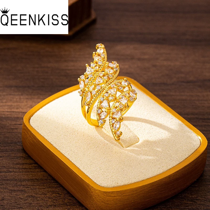 

QEENKISS Gold Shiny Luxury Open Rings For Women Wedding Party Birthday Christmas Bride Mother Girlfriend Ladies Gifts RG5248