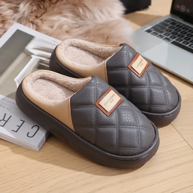 الرجال الشتاء الدافئة اضافية كبيرة النعال رجل منزل في الهواء الطلق عدم الانزلاق النعال الراحة المنزل داخلي غرفة نوم قصيرة أفخم أحذية قطنية