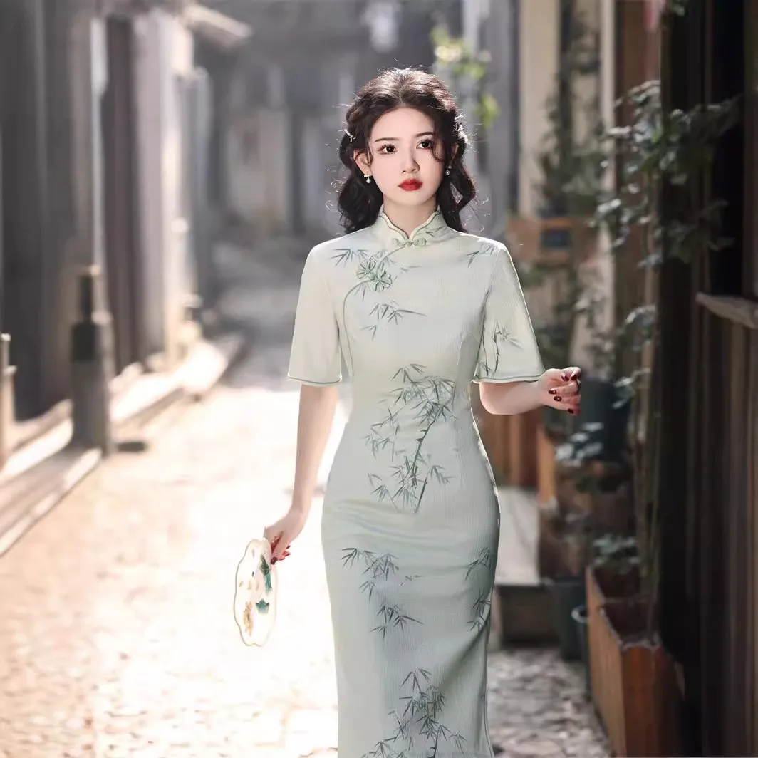 

Summer New Girls Daily Qipao Sexy Lace Cheongsam Improved Women Chinese Style Short Sleeve Party Dress Vintage Hanfu Vestidos