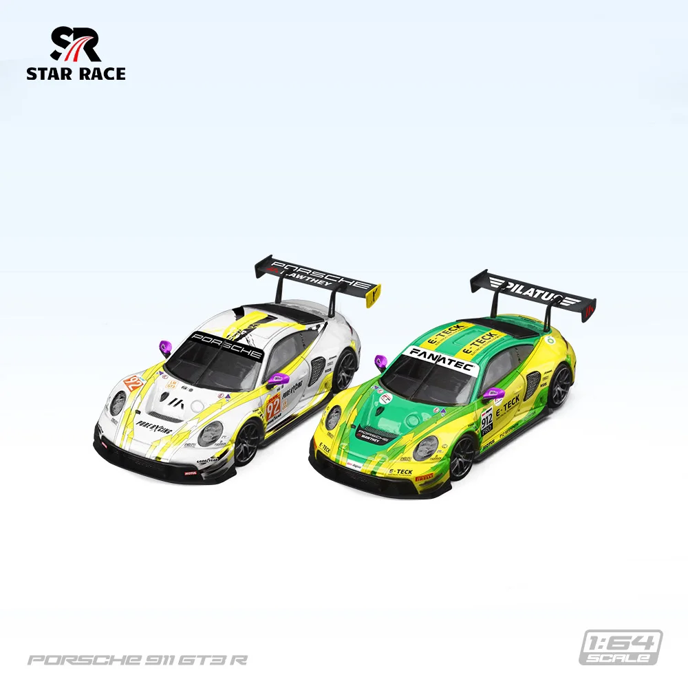 

SR 1:64 Porsche 911 GT3 Yellow-Green 912 Racing Car Alloy Model Collection Gift