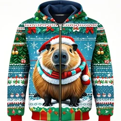 Trendy New Capybara Zip Hoodie Sweatshirts For Men Women Kid Clothes Y2k Cute Long Sleeved Pullover Hoodies Christmas Coat