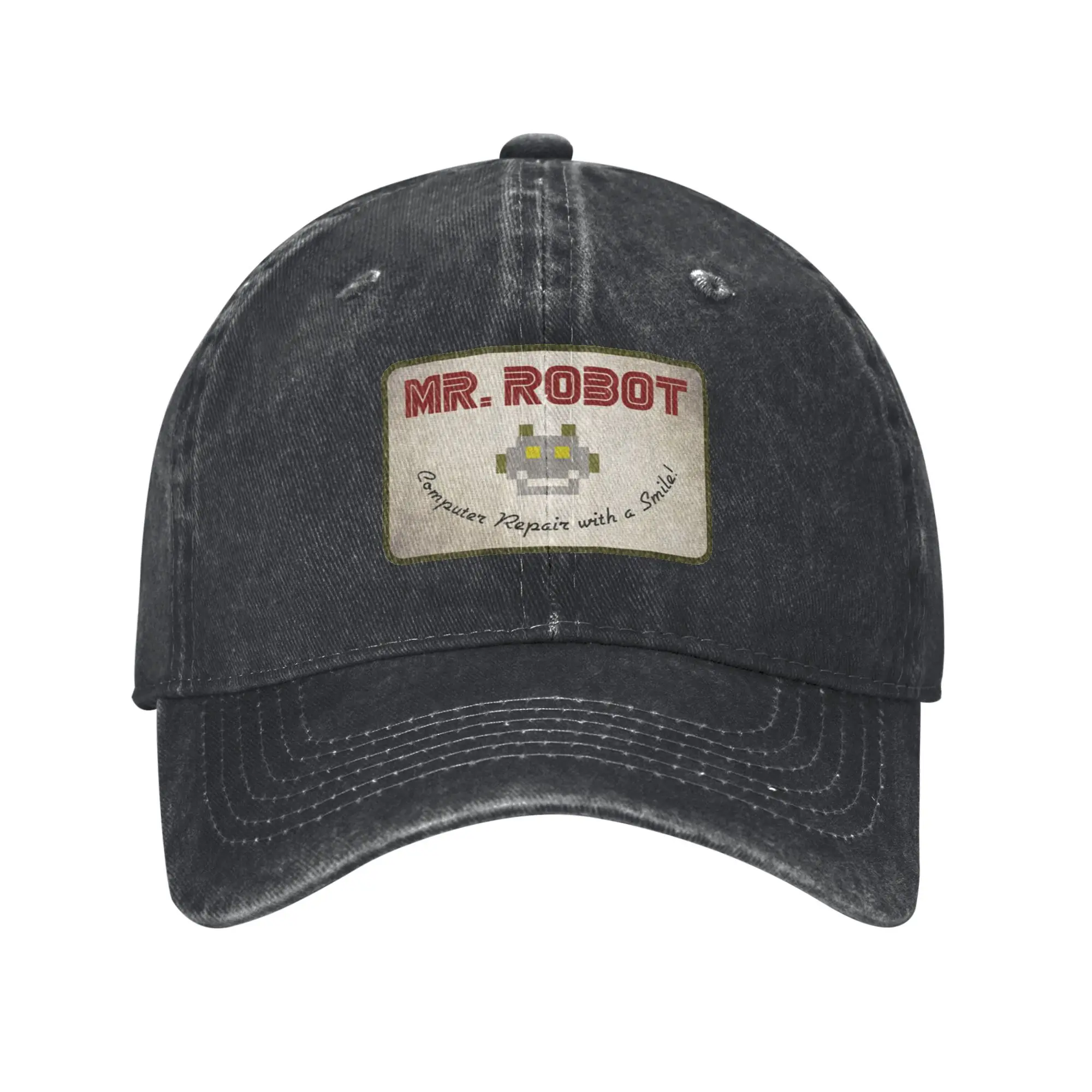 Ordenador con sabores Anime divertido Mr Robot personalizado Retro vaquero lavado gorras de béisbol para hombres Denim sombrero para el sol Hip Hop gorra con visera