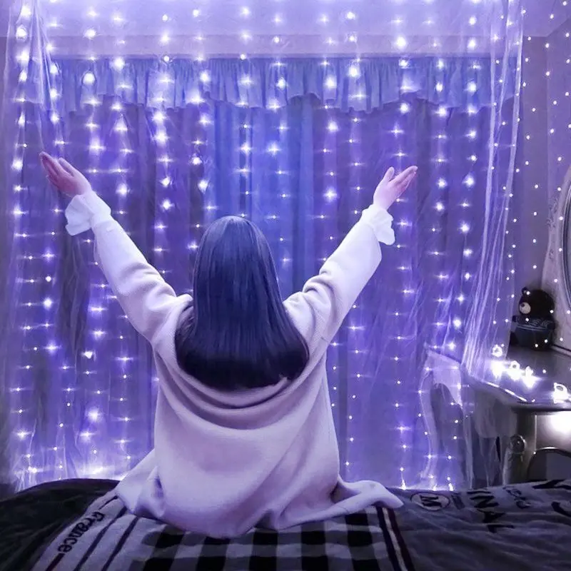 วันหยุด LED Curtain String Light USB ขับเคลื่อน 8 โหมดคริสต์มาสปีใหม่ไฟงานแต่งงานวันเกิดตกแต่งห้องความงาม