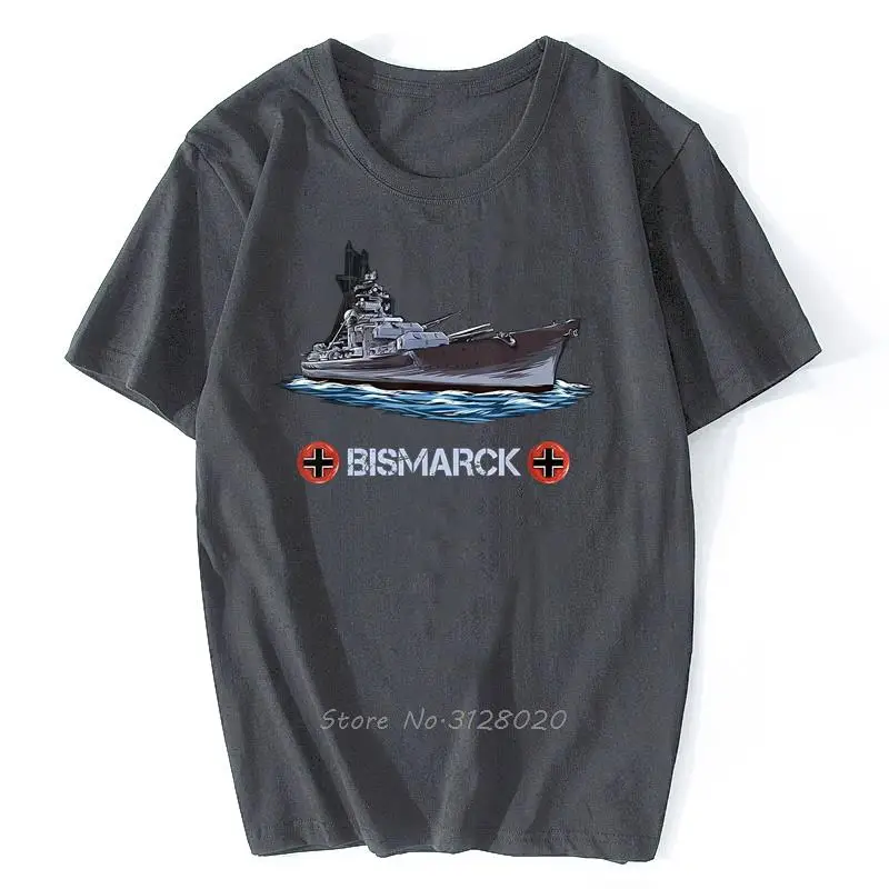 Vintage World War 2 German Otto Von Bismarck Battleship T-Shirt Men Cotton Tshirt Tees Streetwear Harajuku