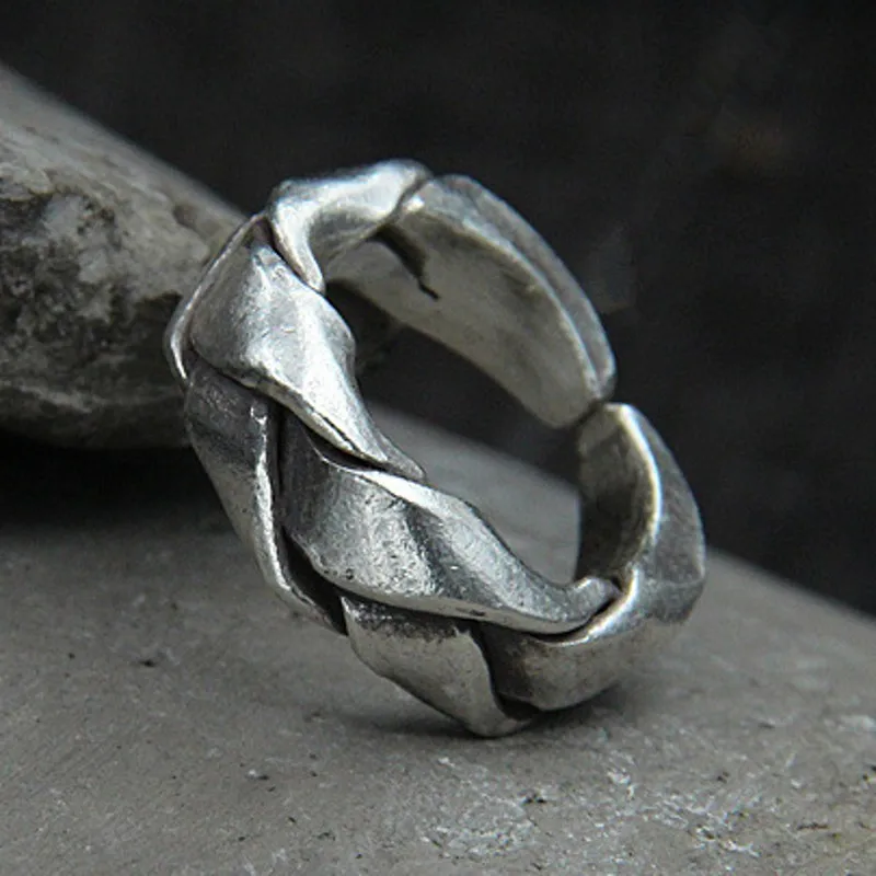 BOCAI NEW S925 Silver Jewelry Handmade Thailand Domineering Tail Ring For Men and Women Weave Restoring Ancient Ways