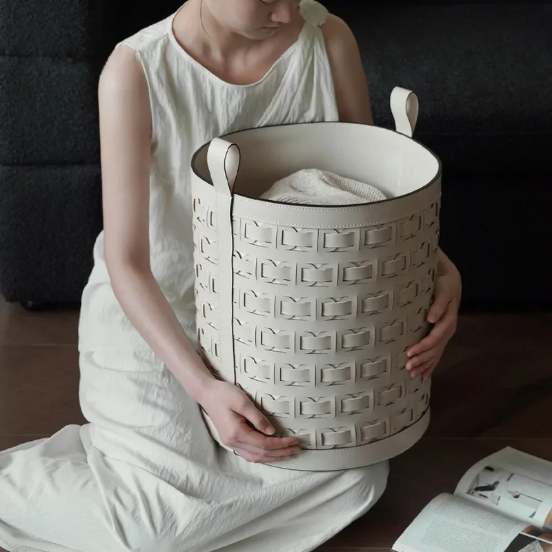 Leather Dirty Laundry Basket Woven Storage Baskets Multifunction Organizer Basket Luxury Large Living Room Organizers Baskets