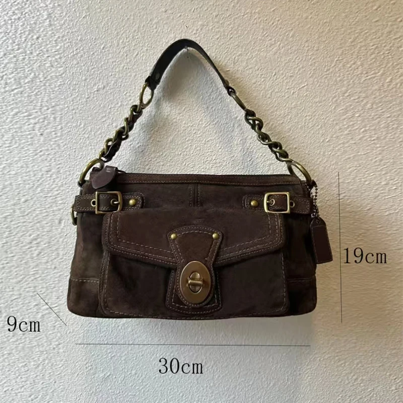 Retro Velvet Bag Women Metal Lock Chain Shoulder Handbag Vintage Flap Underarm Crossbody Luxury Designer Clutch Evening Party