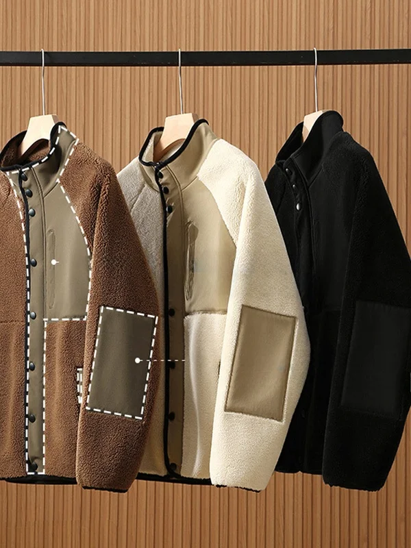 

Italian Sle Casual Warm Stand Collar Jaet Lamb Velvet Simulation Thiened Leisure Outerwear for Young Men Zipper Closure