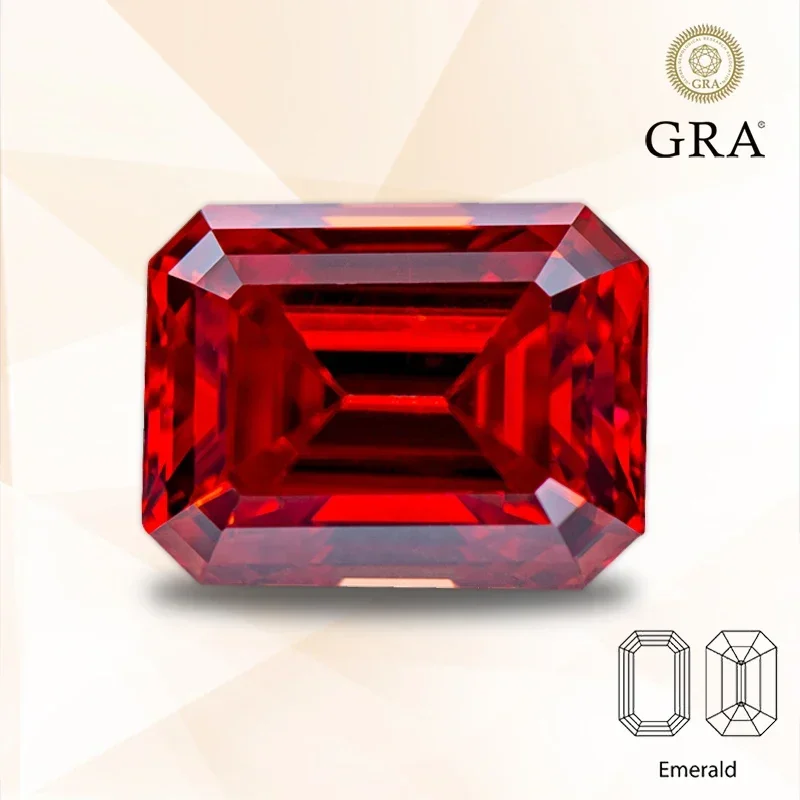 

Moissanite Garnet Color Emerald Cut Gemstone Lab Grown Diamond Charms Diy Jewelry Rings Making with GRA Certificate