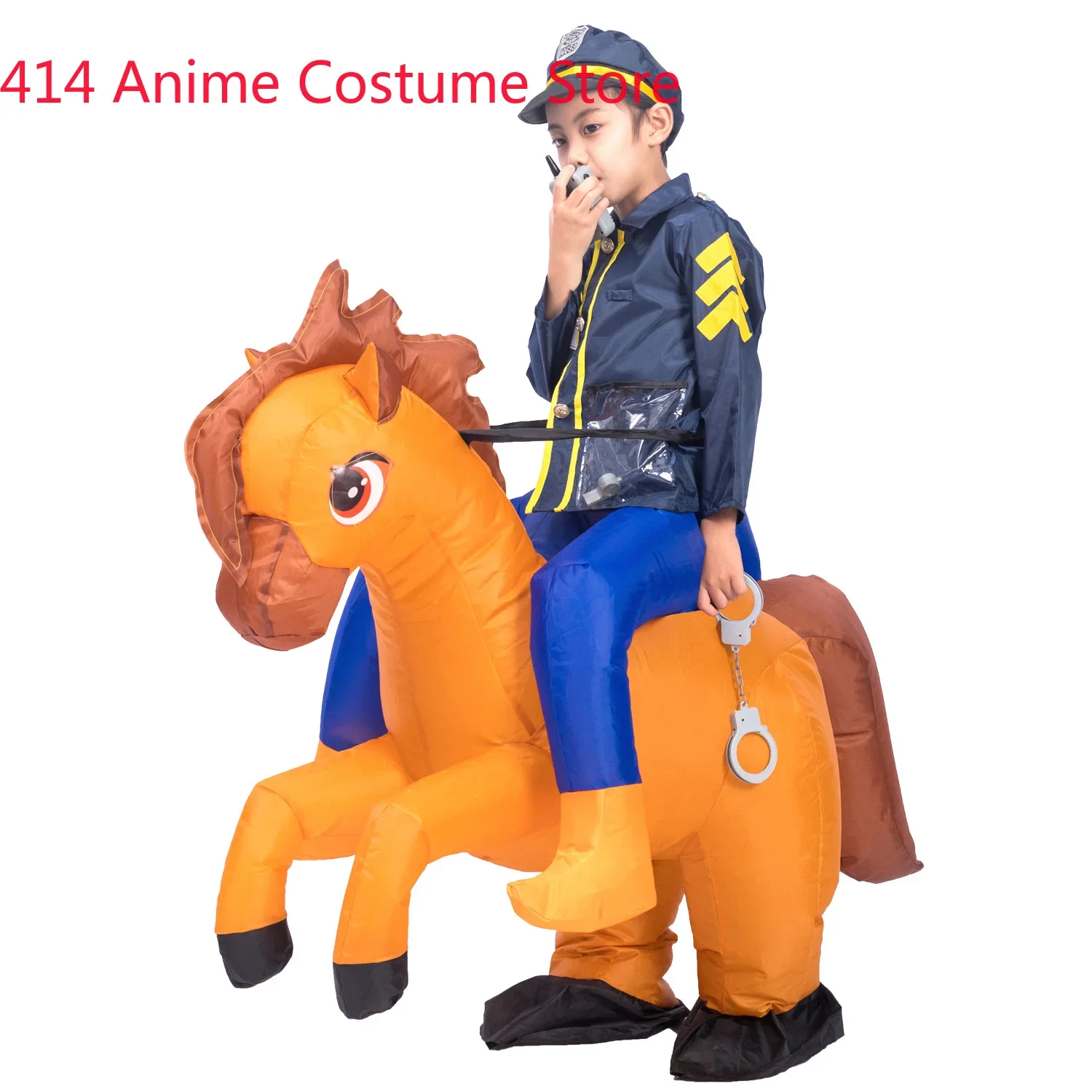 

Kids Child Inflatable Traffic Police Riding Horse Costumes for Boys Funny Halloween Purim Party Inflated Garment Fancy Dress