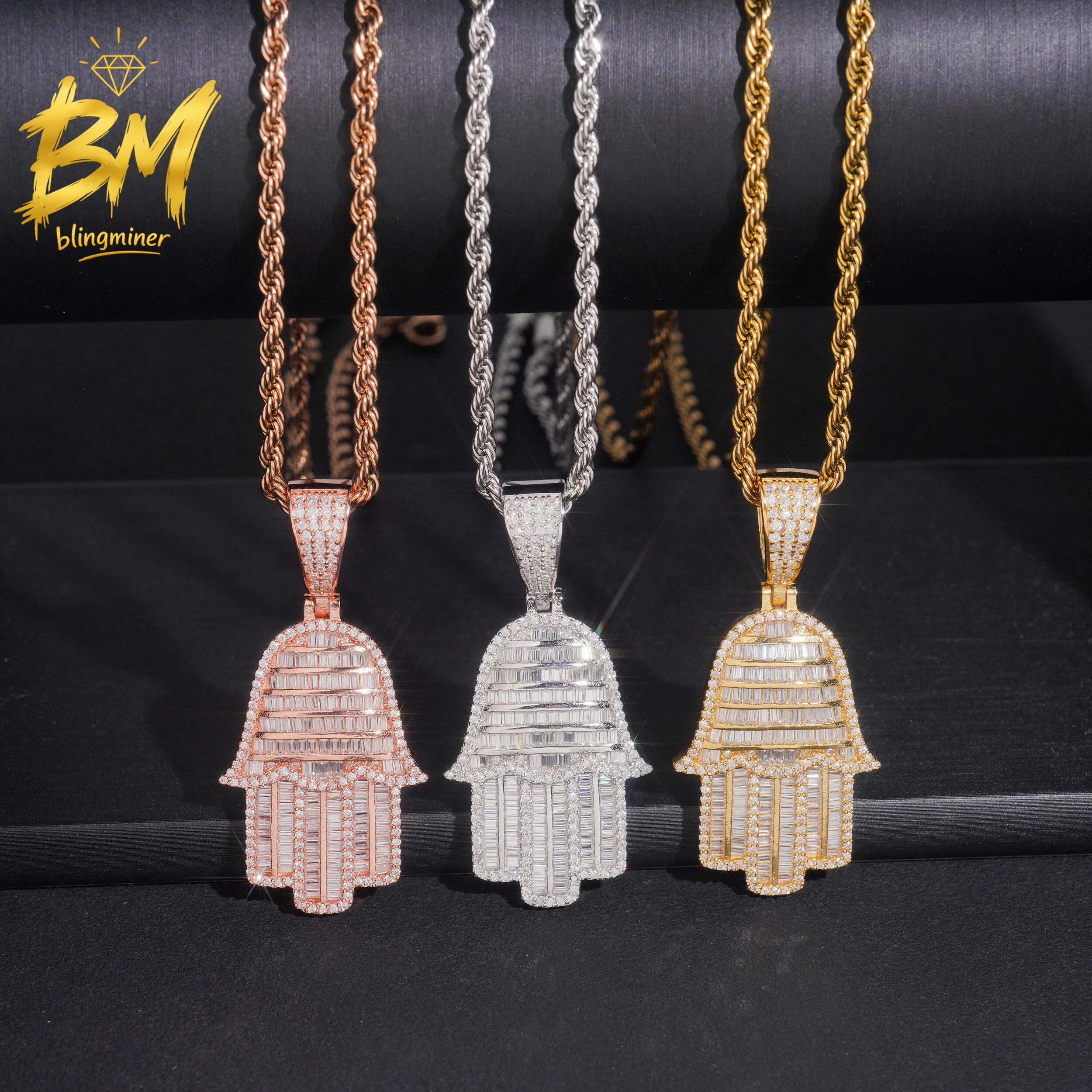 Blingminer Bling Hamsa VVS Moissanite Pendant For Men Women S925 Silver Pendants Jewelry Pass Diamonds Tester GRA Free Shipping