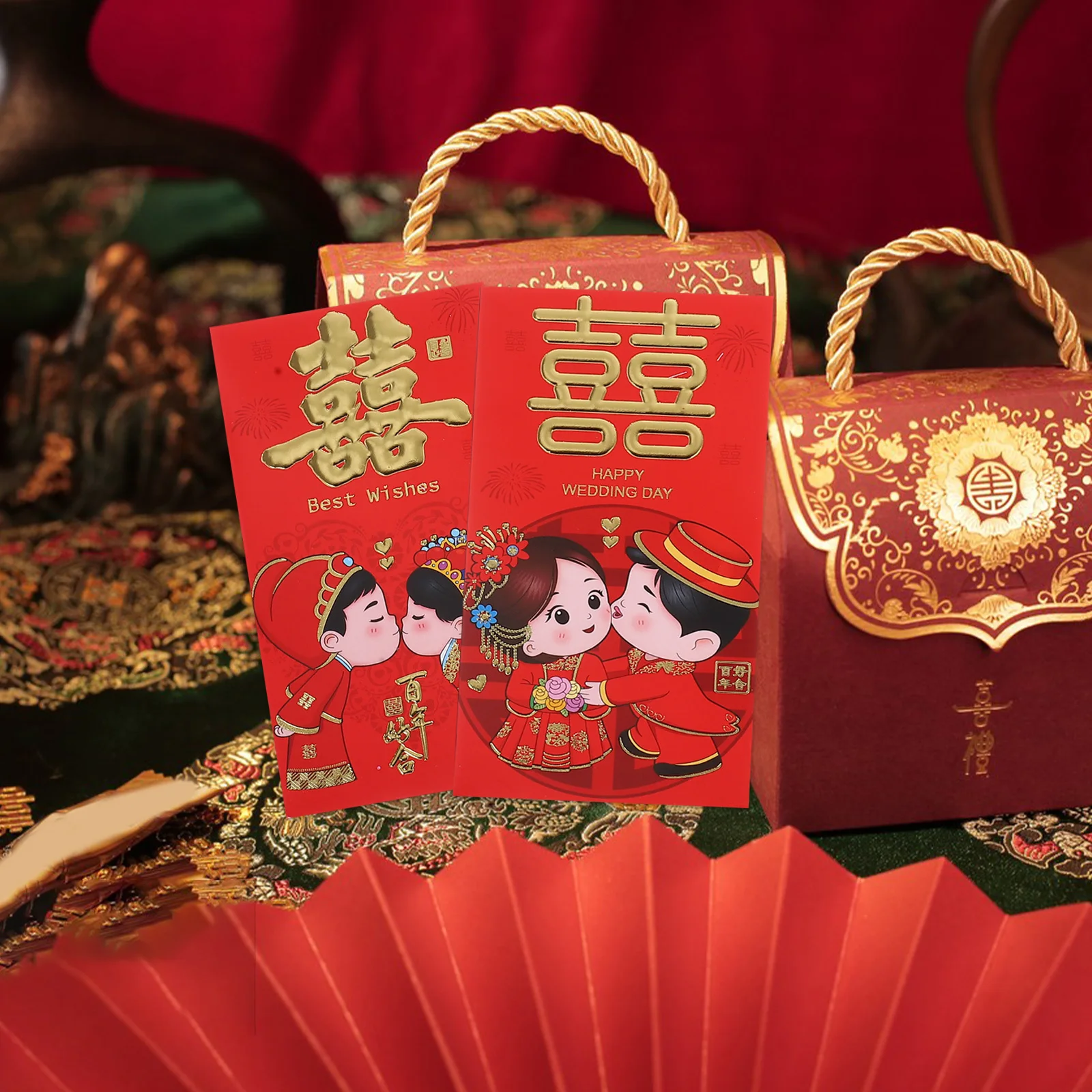 6Pcs Wedding Lucky Money Envelopes Chinese Style Red Packets Cute Double Happiness Paper Envelopes for Bride Groom Wedding Event