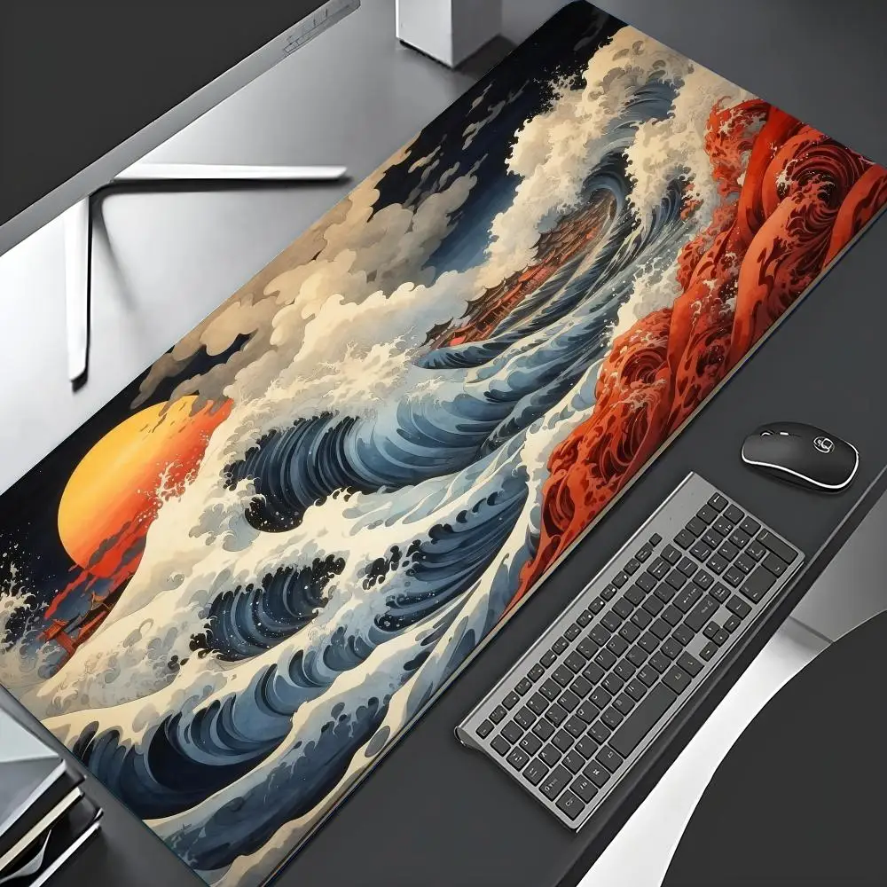 

Коврик для мыши Computer Art The Great Wave of Kanagawa, большой игровой коврик для мыши, геймерский резиновый нескользящий коврик для клавиатуры, коврик для ноутбука, стола