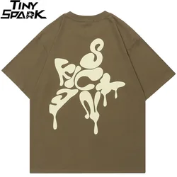 Men Streetwear Tshirt Melting Letter Star Graphic T-Shirt Cotton Harajuku T Shirt Summer Hip Hop Tops Tees Unisex Hipster