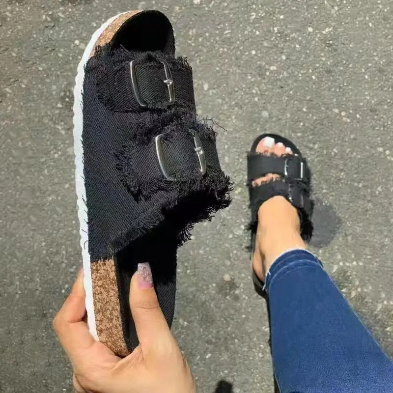 Sandalias cómodas de cuña sin cordones para mujer, zapatos deportivos para caminar en la playa, moda de verano, sandalias informales de mezclilla