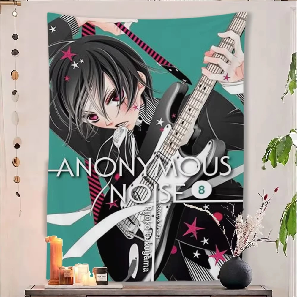 Anonymous Noise Anime Tapestry, Guitar Girl Mask Character Wall Hanging, Manga Book Cover Style Polyester Wall Cloth for Bedroom