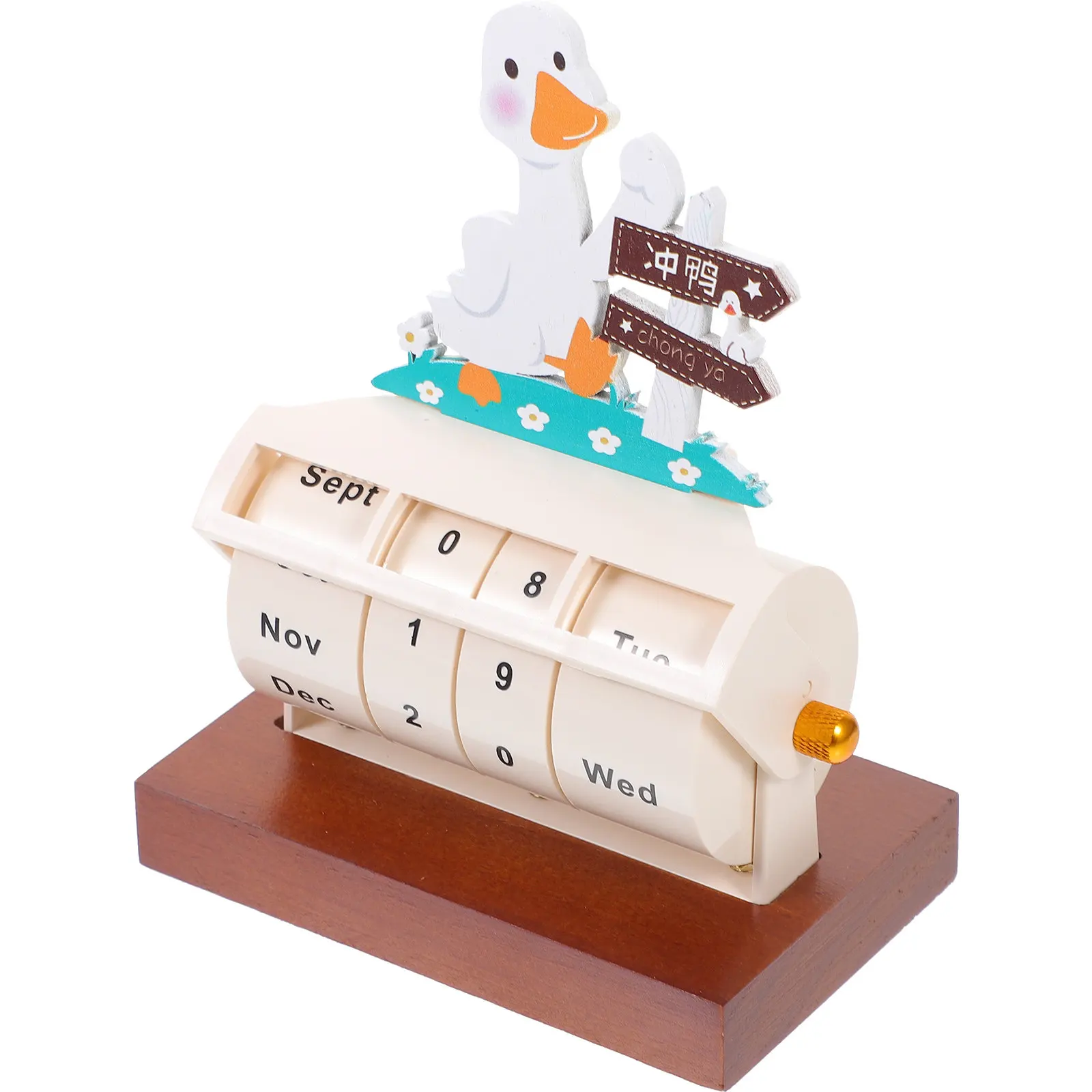 Wooden Perpetual Desk Calendar Cartoon Duck Rotatory Design Home Desktop Office Accessory Decorative Small Calendar Daily Use