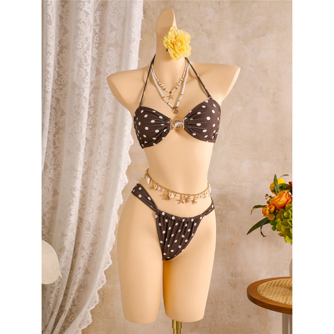 Polka Dots mit Rock, Neckholder-Bikini, Damen-Badebekleidung, dreiteiliges Bikini-Set, Badeanzug, Badebekleidung, Schwimmanzug V8313 – Detail 7