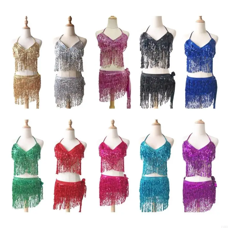 2Pcs Belly Dance Costumes Set for Women Girls Belly Dance Bra Tops and Bellydance Hip Scarf Belly Dancer Outfits Gifts F3MD