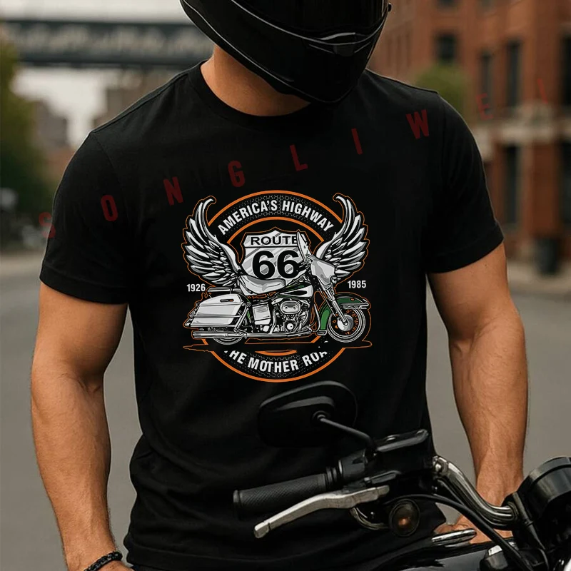 

Vecteezy Motorcycls Route 66 Moto T-Shirt Vintage Cotton Plain Mens Funny T Shirts Casual Harajuku Clothes
