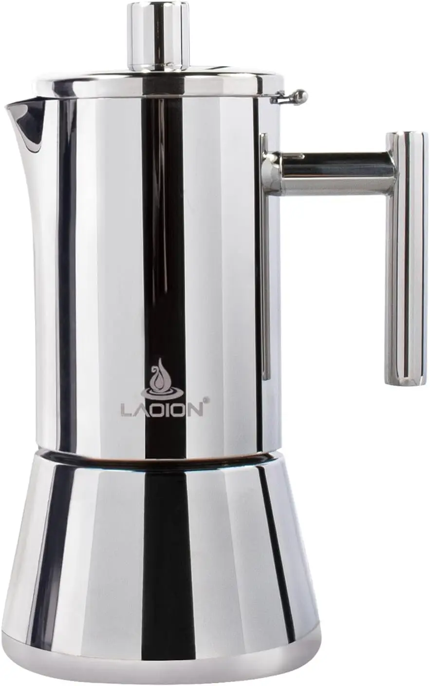 

Кофеварка для эспрессо на плите, на 4 чашки (6,8 унции), кофеварка Мока из нержавеющей стали, для приготовления кубинского и итальянского кофе (Cafetera Cubana)