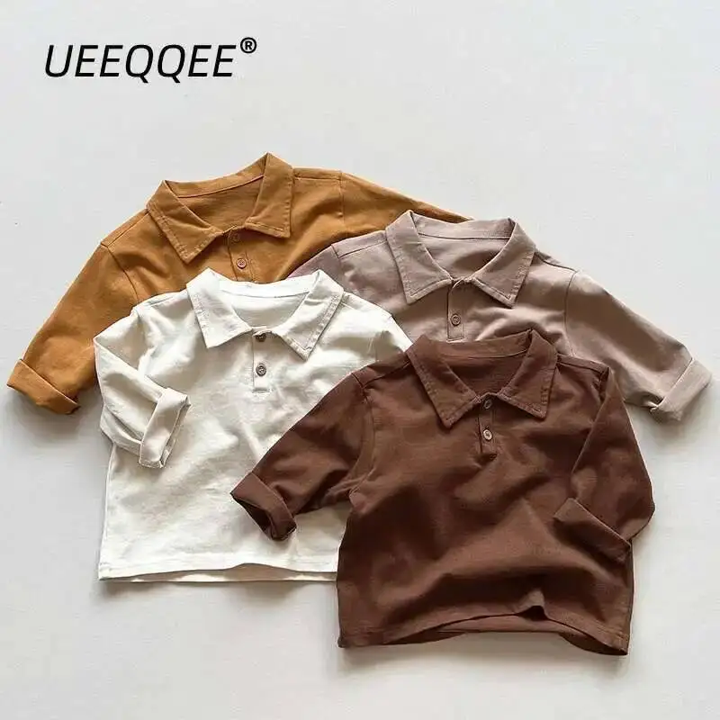 

Spring Autumn Children Polo Shirts 1-8Y Boys Cotton Button Solid Daily Long Sleeve Tops Korean Toddler Wear Kids Clothing New