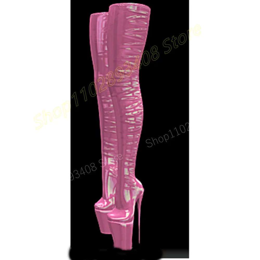 

Deep Pink Super Elastic Over the Knee Boots Patent Leather Pole Dance Stiletto High Heel Women Shoes 2024 Zapatos Para Mujere