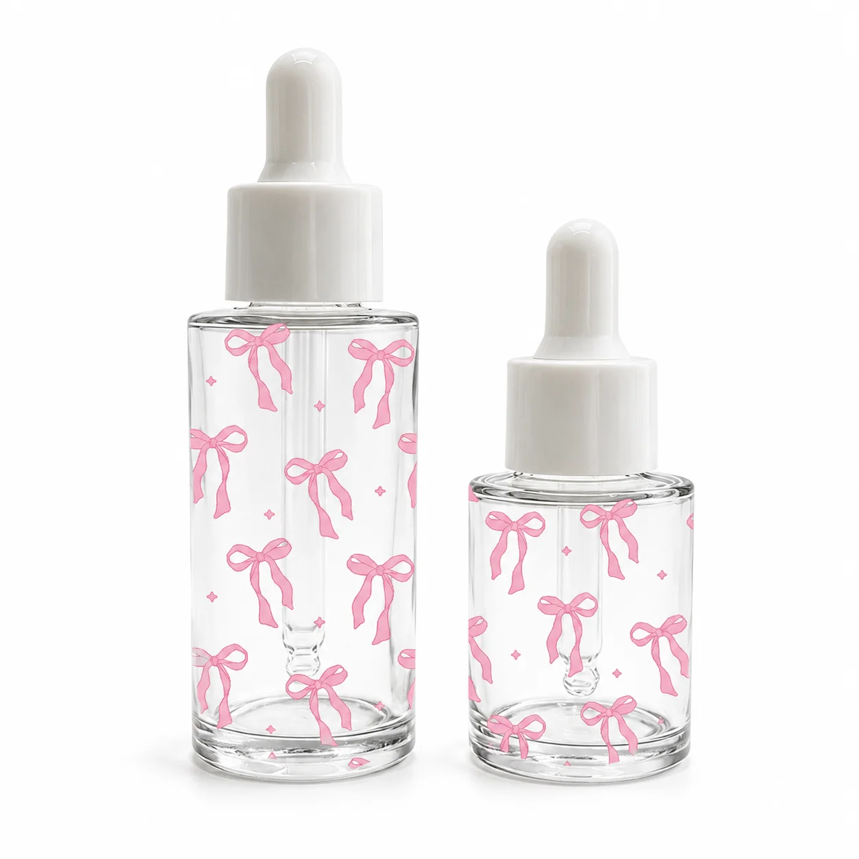 20ml/40ml Pink Bow Glass Dropper Bottles, Refillable Serum Essential Oil Containers for Women Travel Skincare DIY