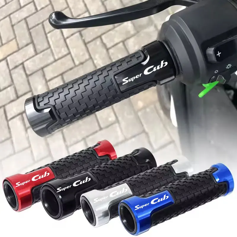 لهوندا سوبر شبل C70 90 110 C125 اكسسوارات دراجة نارية المقود القبضات CNC الألومنيوم المطاط اليد الدافع القبضات #1