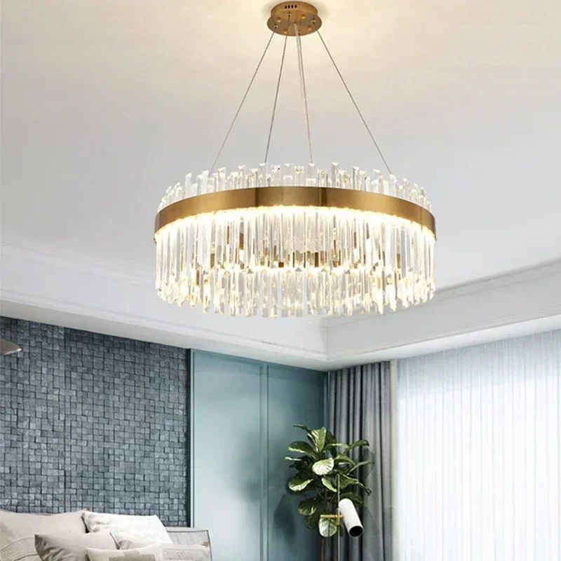 Luxury Modest Crystal Ceiling Pendant Light for Living Dining Table Room Kitchen Gold Hanging Chandelier Home Decor Indoor Lamps